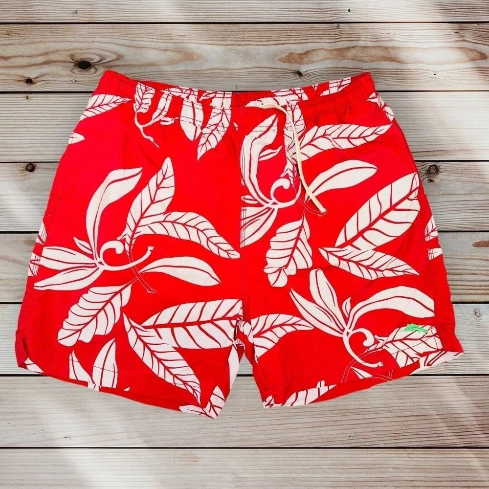 D5‎ Tommy Bahama Swimsuit Trunks Relax Size Large Floral Red 5.5